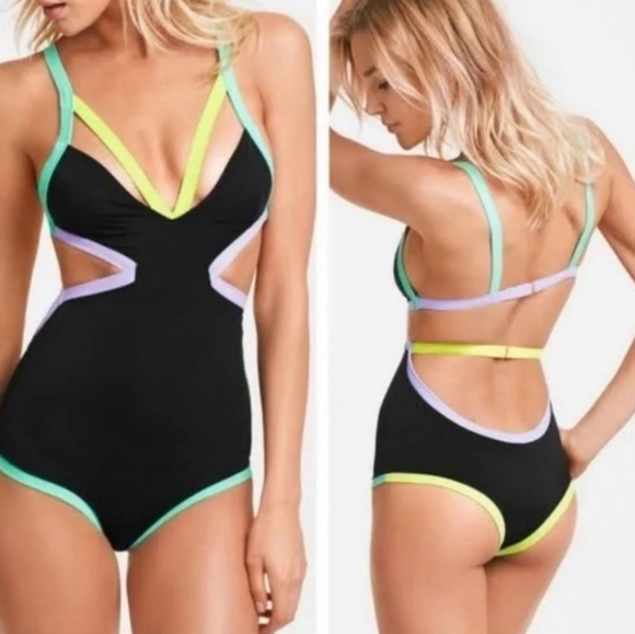 Victoria's Secret 2015 Neon Strappy Monokini Size Medium Swimsuit - Picture 2 of 13